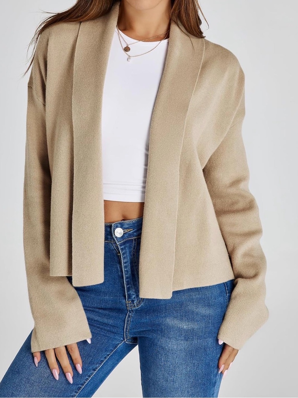 Beige Open Front Women’s Sweater Cardigan